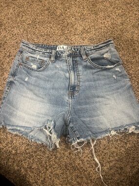 High-Rise Light Blue Distressed Denim Shorts - Women